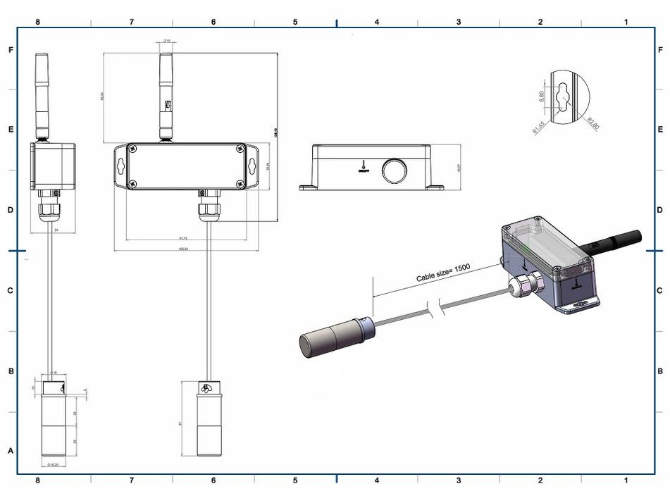 BeanDevice 2.4GHz ONE-TH 傳感器的尺寸圖